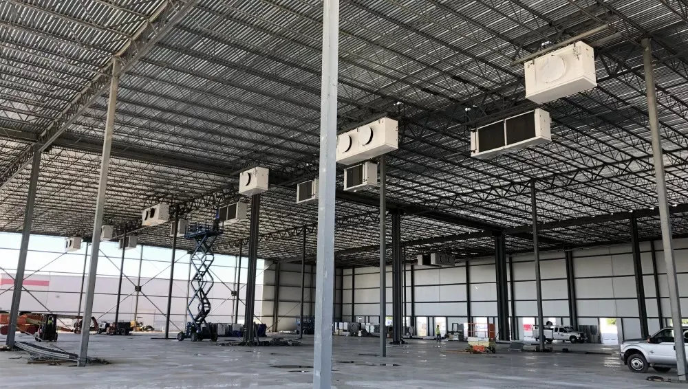 Warehouse with ceiling ac system