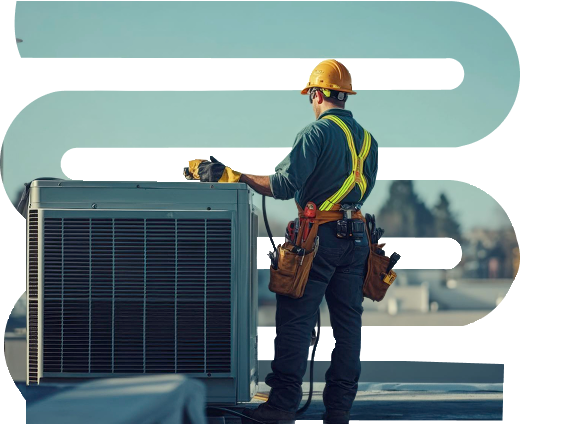 Worker installing a AC unit