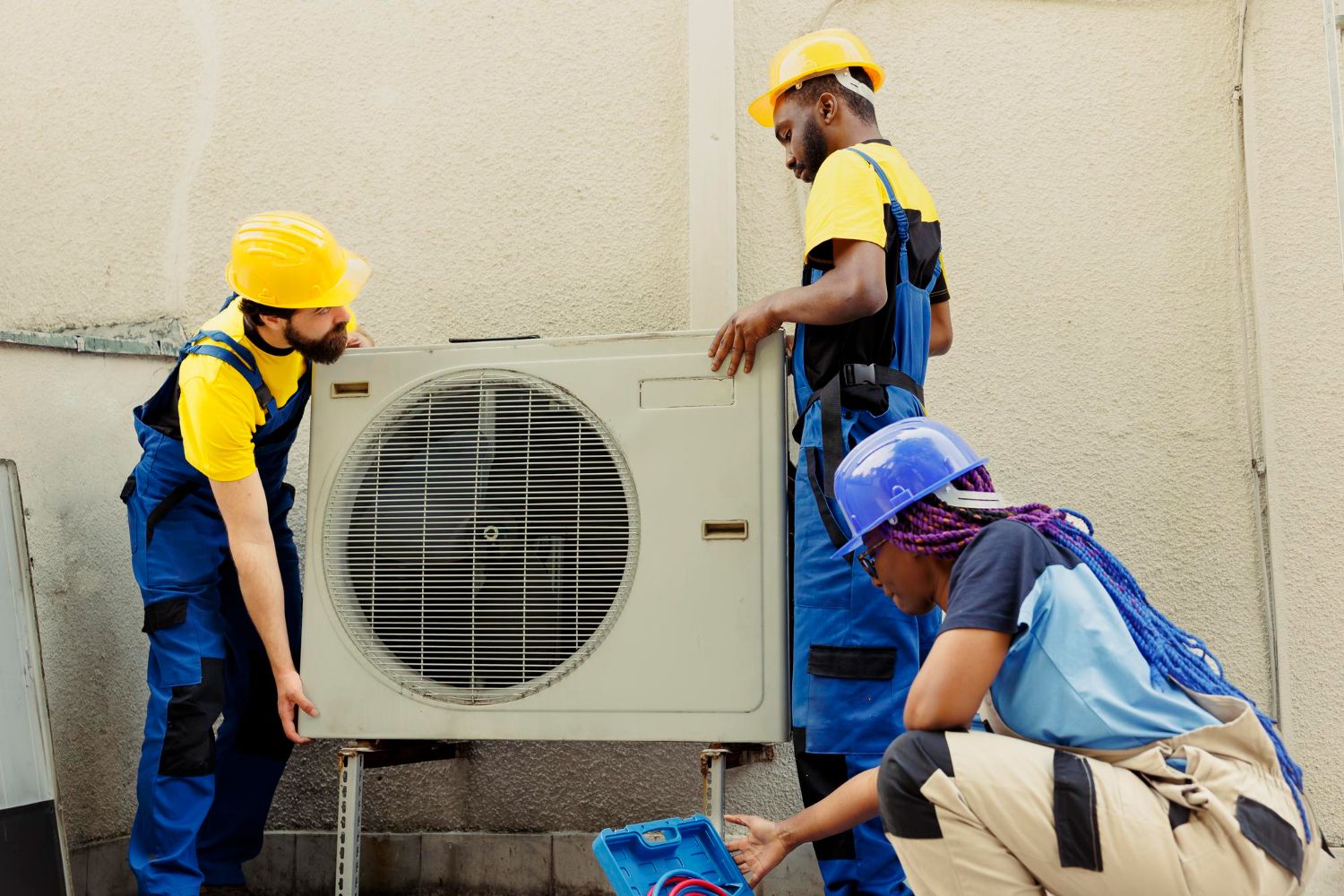 Workers fixing a AC system